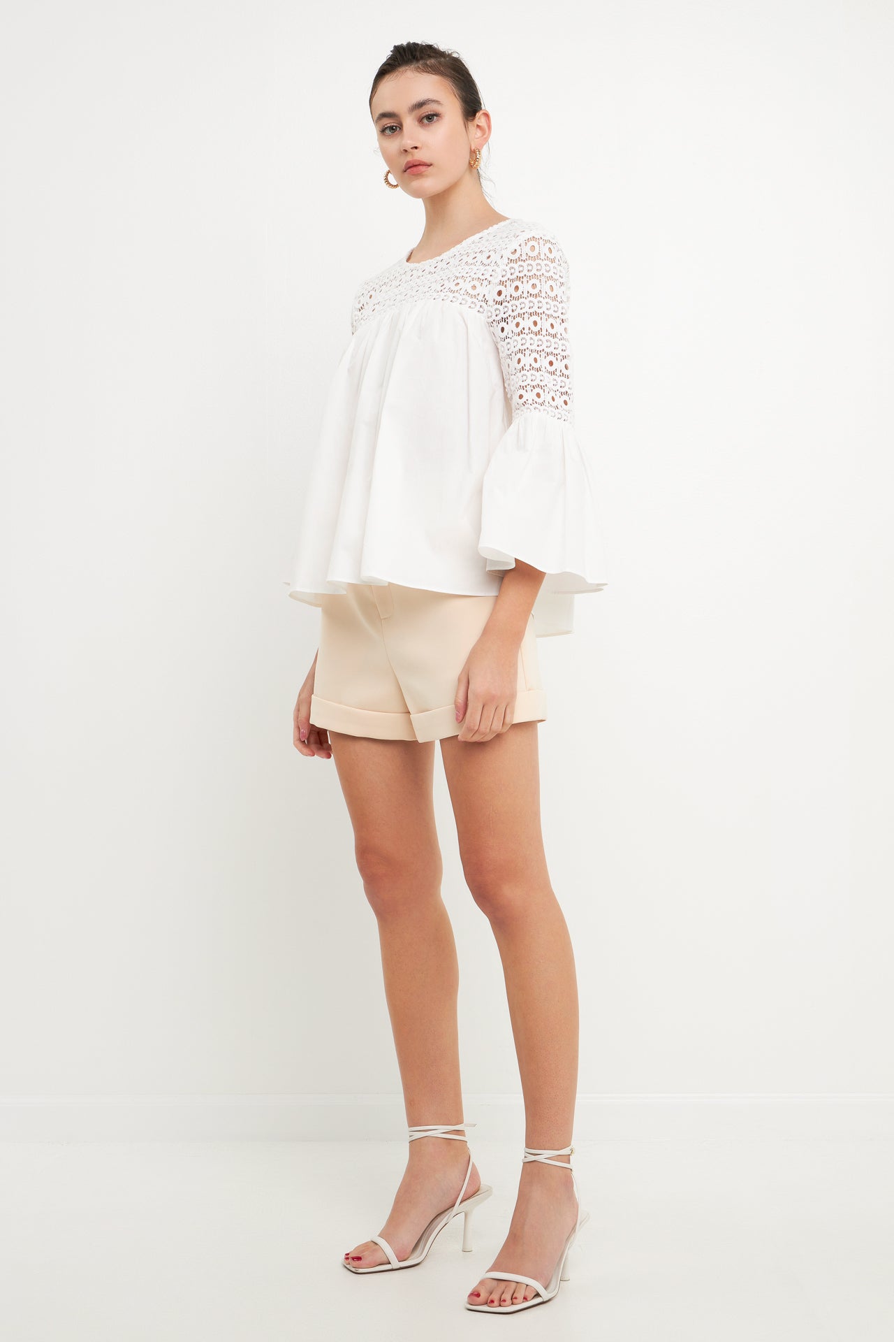 ENDLESS ROSE - Lace with Poplin Bell Sleeve Blouse - SHIRTS & BLOUSES available at Objectrare