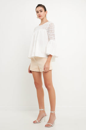 ENDLESS ROSE - Lace with Poplin Bell Sleeve Blouse - SHIRTS & BLOUSES available at Objectrare