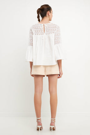 ENDLESS ROSE - Lace with Poplin Bell Sleeve Blouse - SHIRTS & BLOUSES available at Objectrare