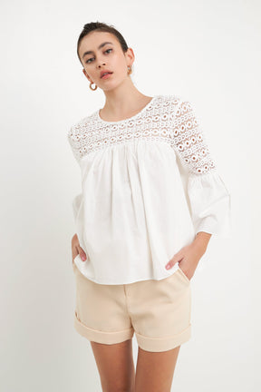 ENDLESS ROSE - Endless Rose - Lace with Poplin Bell Sleeve Blouse - SHIRTS & BLOUSES available at Objectrare