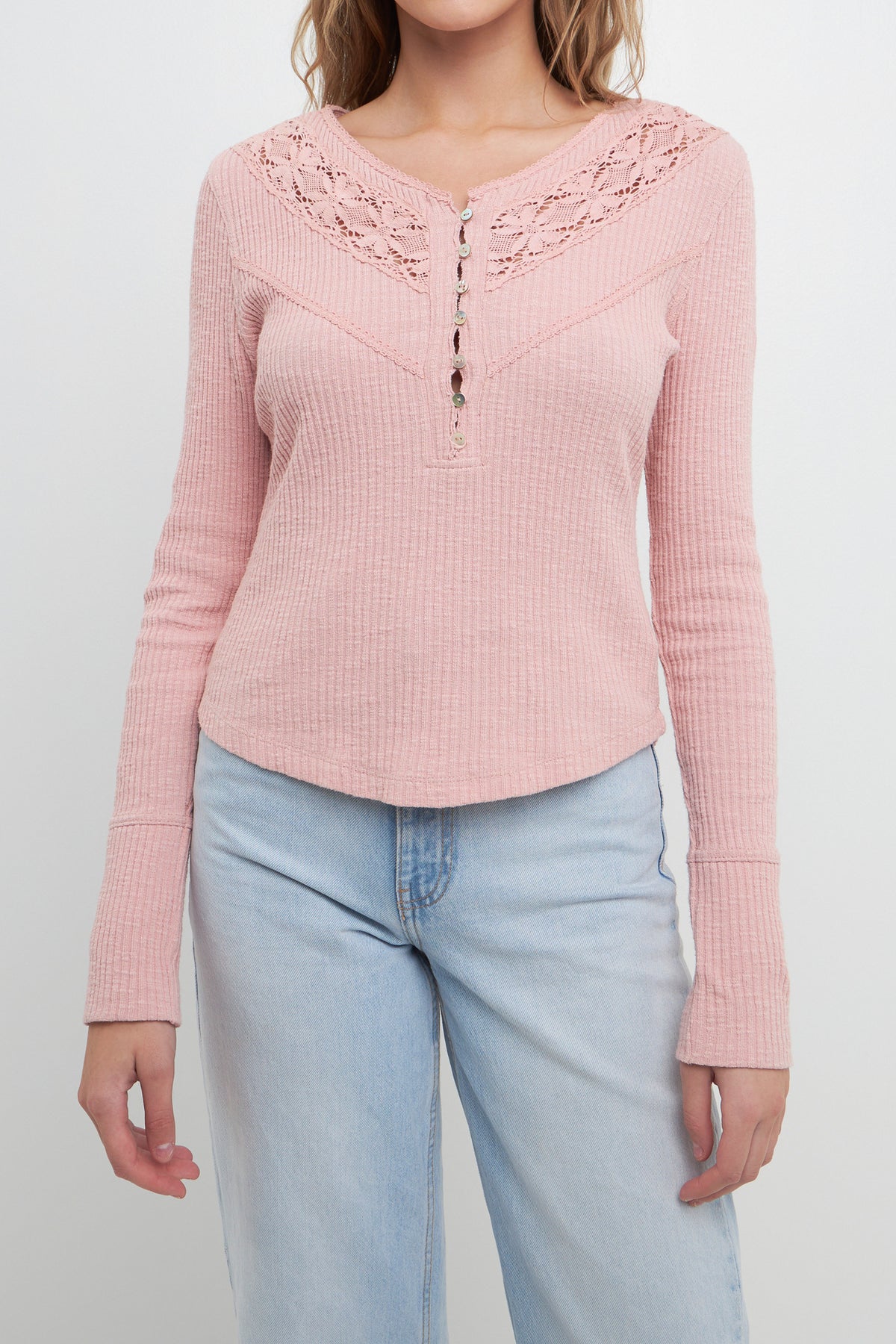 Lace Inserted Henly Neck Top