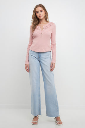 FREE THE ROSES - Lace Inserted Henly Neck Top - TOPS available at Objectrare