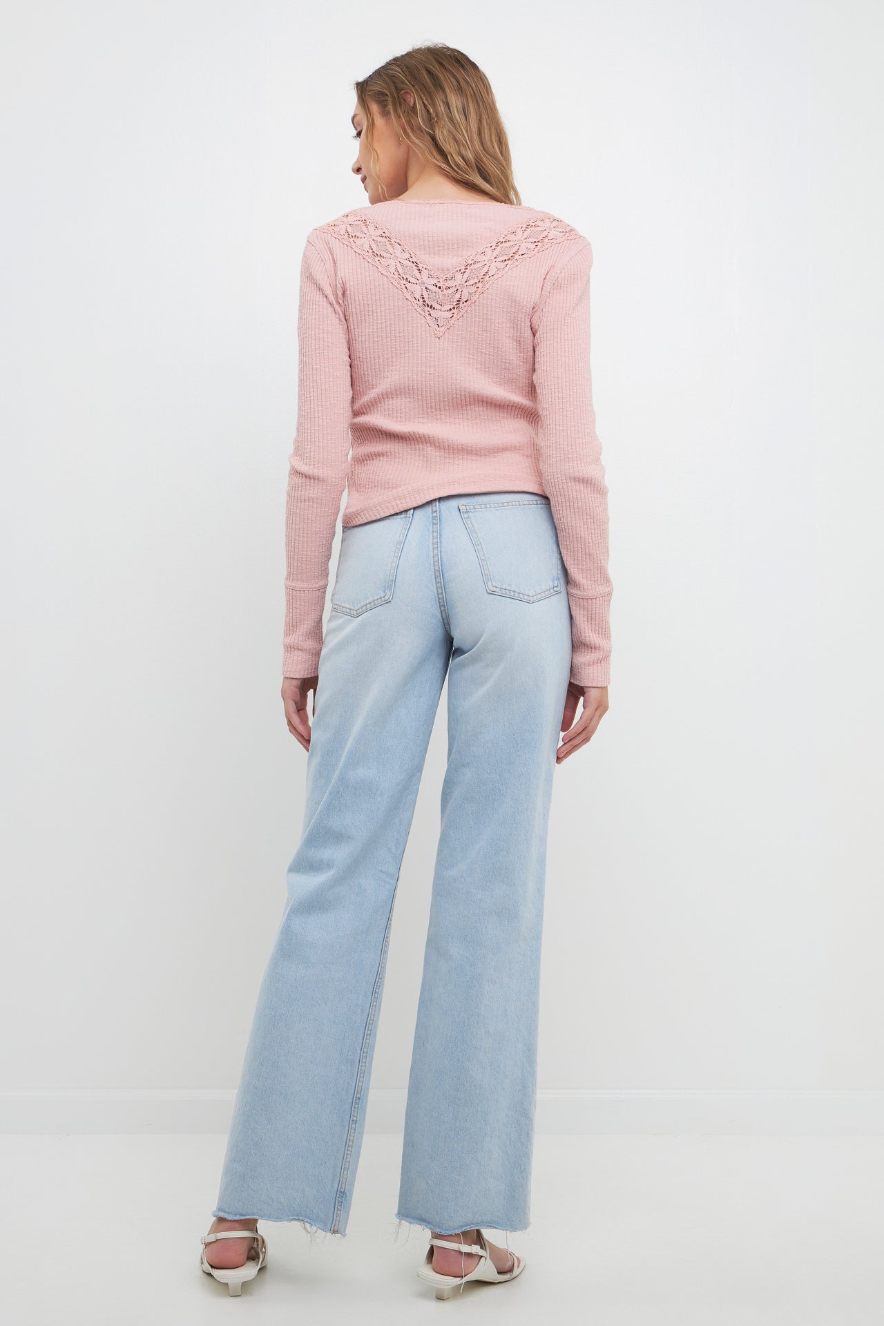 FREE THE ROSES - Lace Inserted Henly Neck Top - TOPS available at Objectrare