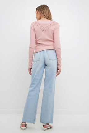 FREE THE ROSES - Lace Inserted Henly Neck Top - TOPS available at Objectrare