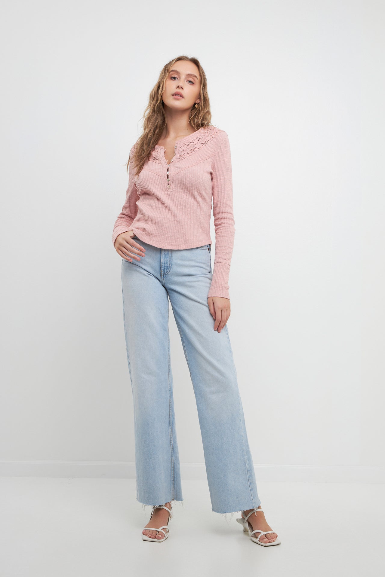 FREE THE ROSES - Lace Inserted Henly Neck Top - TOPS available at Objectrare