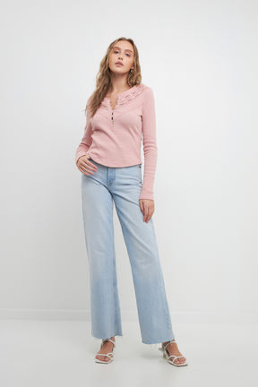 FREE THE ROSES - Lace Inserted Henly Neck Top - TOPS available at Objectrare