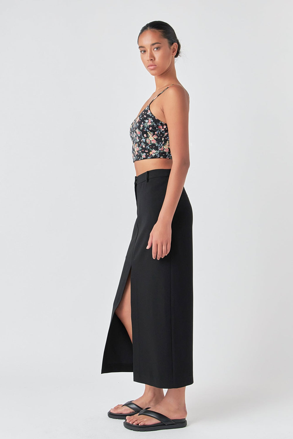 POL Floral Round Neck Cropped Ribbed Tank