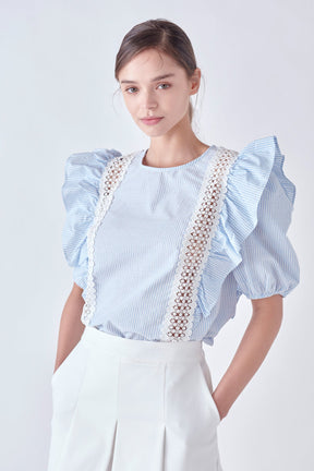 ENGLISH FACTORY - English Factory - Lace Inserted Top with Puff Sleeves - TOPS available at Objectrare