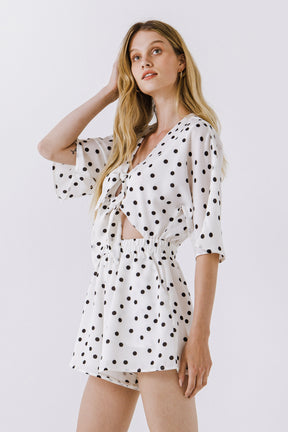 LA'VEN - Polka Dot Tied Romper - ROMPERS available at Objectrare