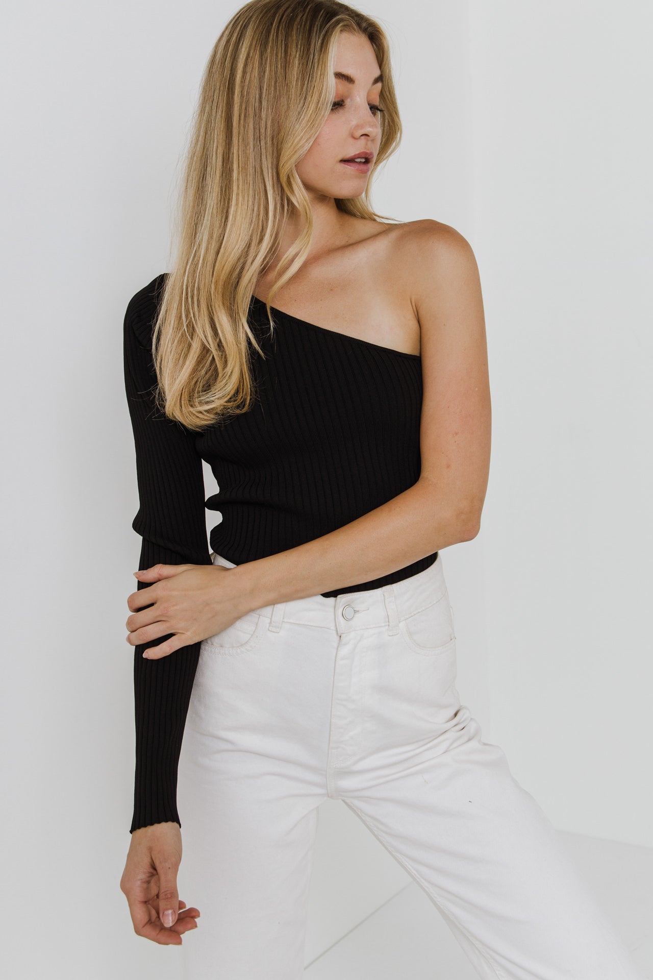 ENDLESS ROSE - Puff Sleeve One Shoulder Top - TOPS available at Objectrare