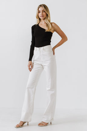 ENDLESS ROSE - Puff Sleeve One Shoulder Top - TOPS available at Objectrare