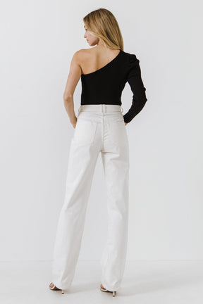 ENDLESS ROSE - Puff Sleeve One Shoulder Top - TOPS available at Objectrare