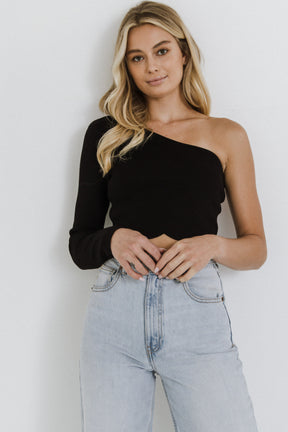 One Shoulder Top with Scalloped Hem