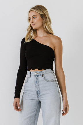 One Shoulder Top with Scalloped Hem