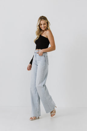 One Shoulder Top with Scalloped Hem