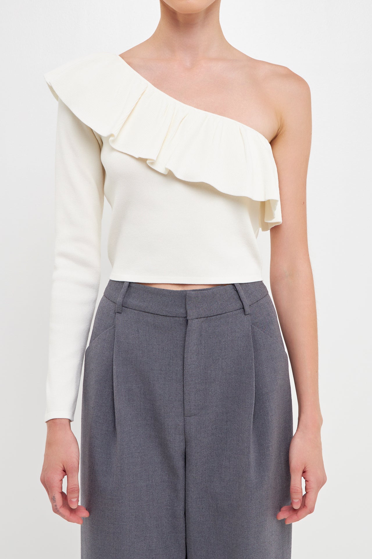 ENDLESS ROSE - One Shoulder Top With Ruffle - TOPS available at Objectrare