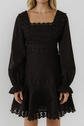 ENDLESS ROSE - Square Neckline Lace Trim Dress - DRESSES available at Objectrare