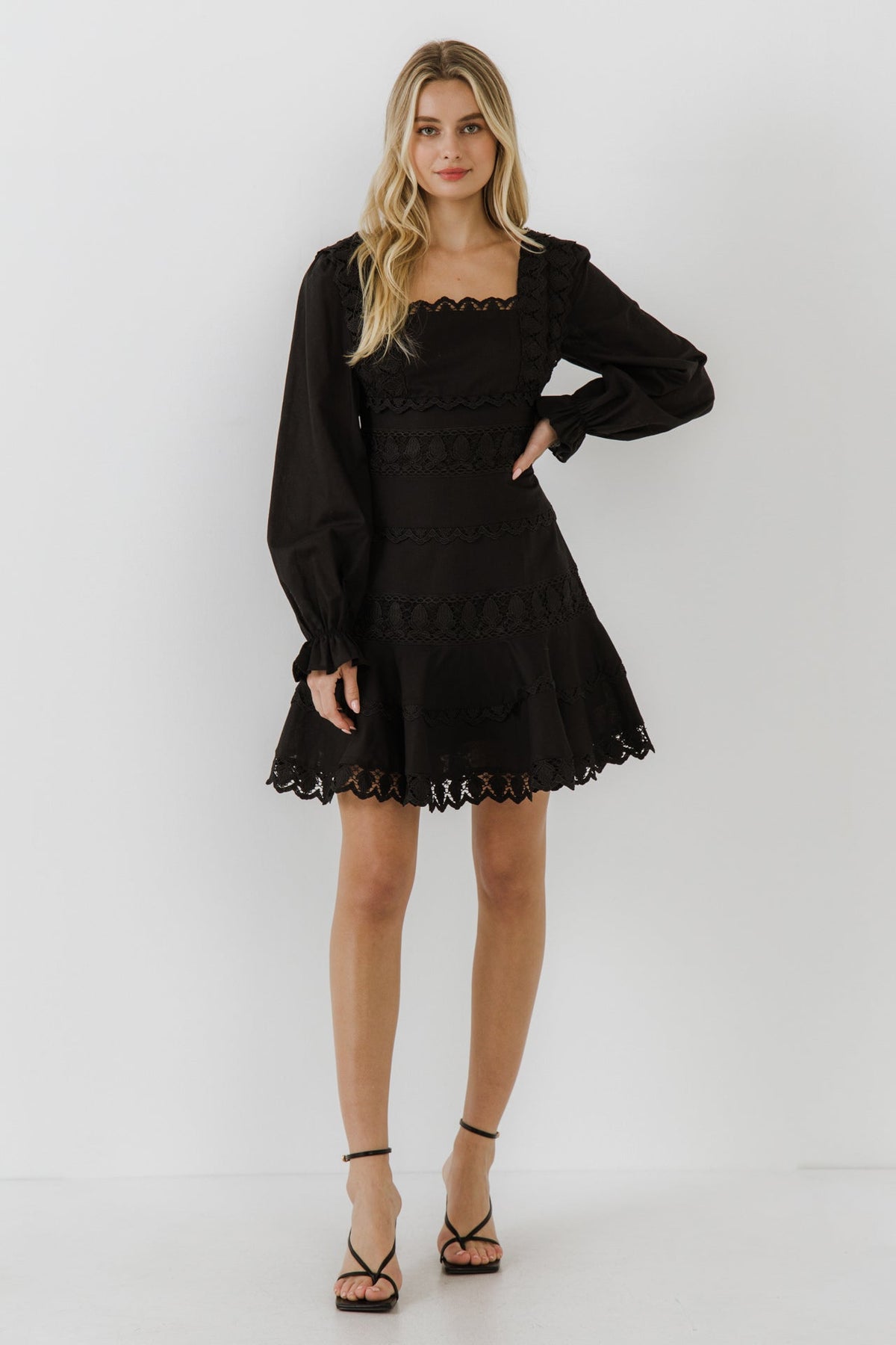 Square Neckline Lace Trim Dress