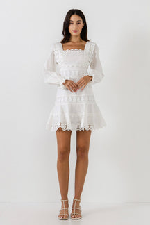 ENDLESS ROSE - Square Neckline Lace Trim Dress - DRESSES available at Objectrare