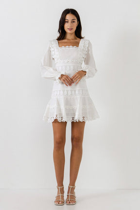 ENDLESS ROSE - Square Neckline Lace Trim Dress - DRESSES available at Objectrare