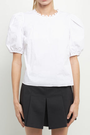 ENGLISH FACTORY - English Factory - Poplin top with Lace Neckline - TOPS available at Objectrare