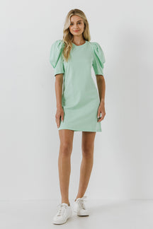 ENGLISH FACTORY - Short Puff Sleeve T Shirt Dress - DRESSES available at Objectrare
