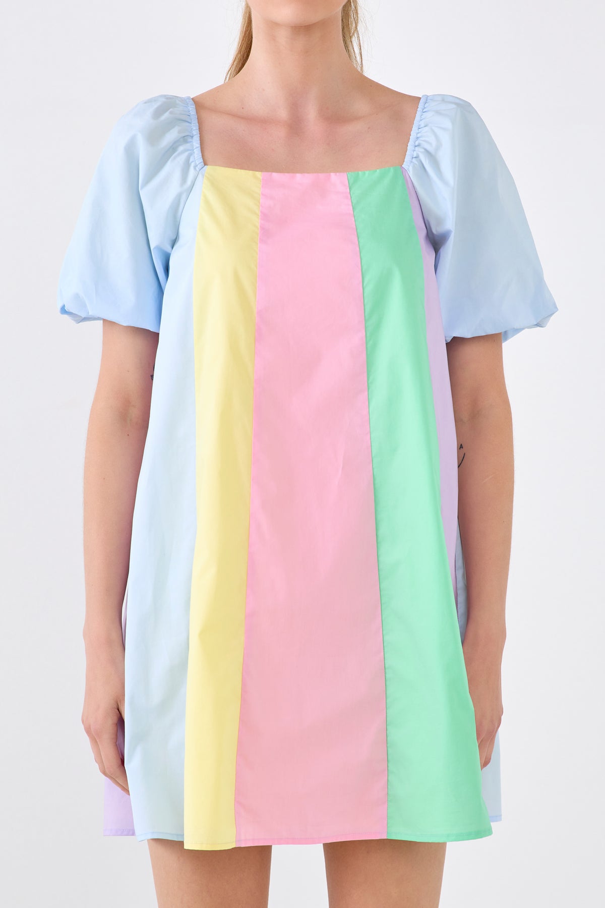 ENGLISH FACTORY - Color Blocked Mini Dress with Puff Sleeves - DRESSES available at Objectrare