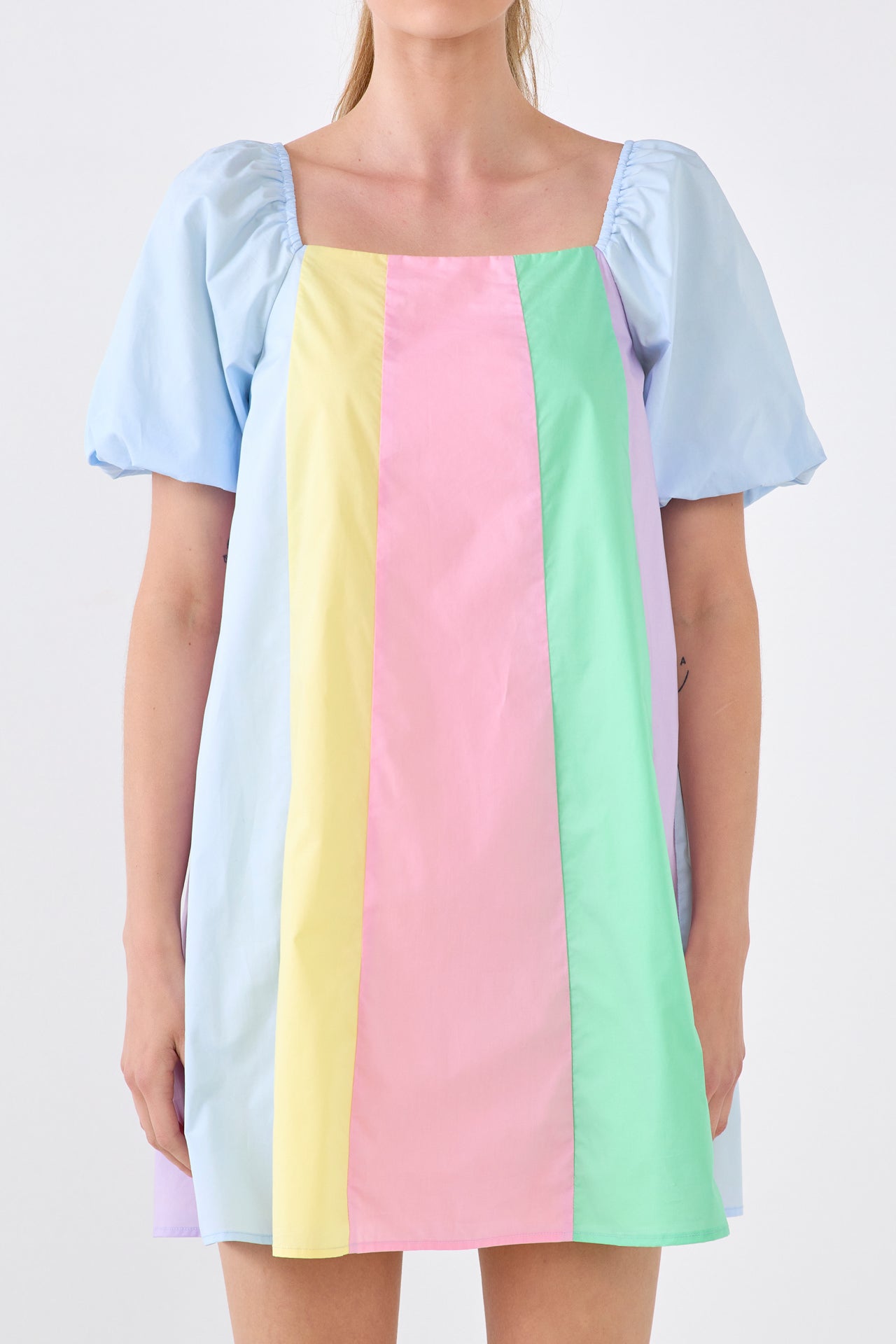 ENGLISH FACTORY - English Factory - Color Blocked Mini Dress with Puff Sleeves - DRESSES available at Objectrare