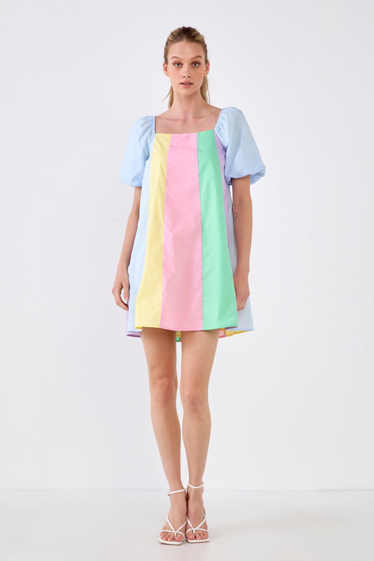 ENGLISH FACTORY - Color Blocked Mini Dress with Puff Sleeves - DRESSES available at Objectrare