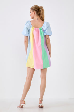 ENGLISH FACTORY - English Factory - Color Blocked Mini Dress with Puff Sleeves - DRESSES available at Objectrare