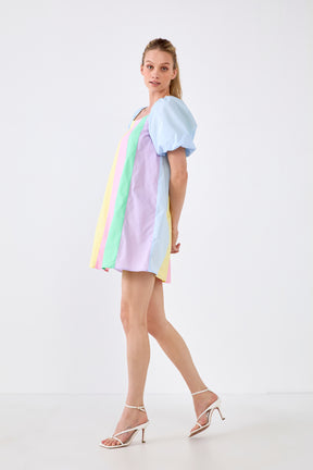 ENGLISH FACTORY - English Factory - Color Blocked Mini Dress with Puff Sleeves - DRESSES available at Objectrare