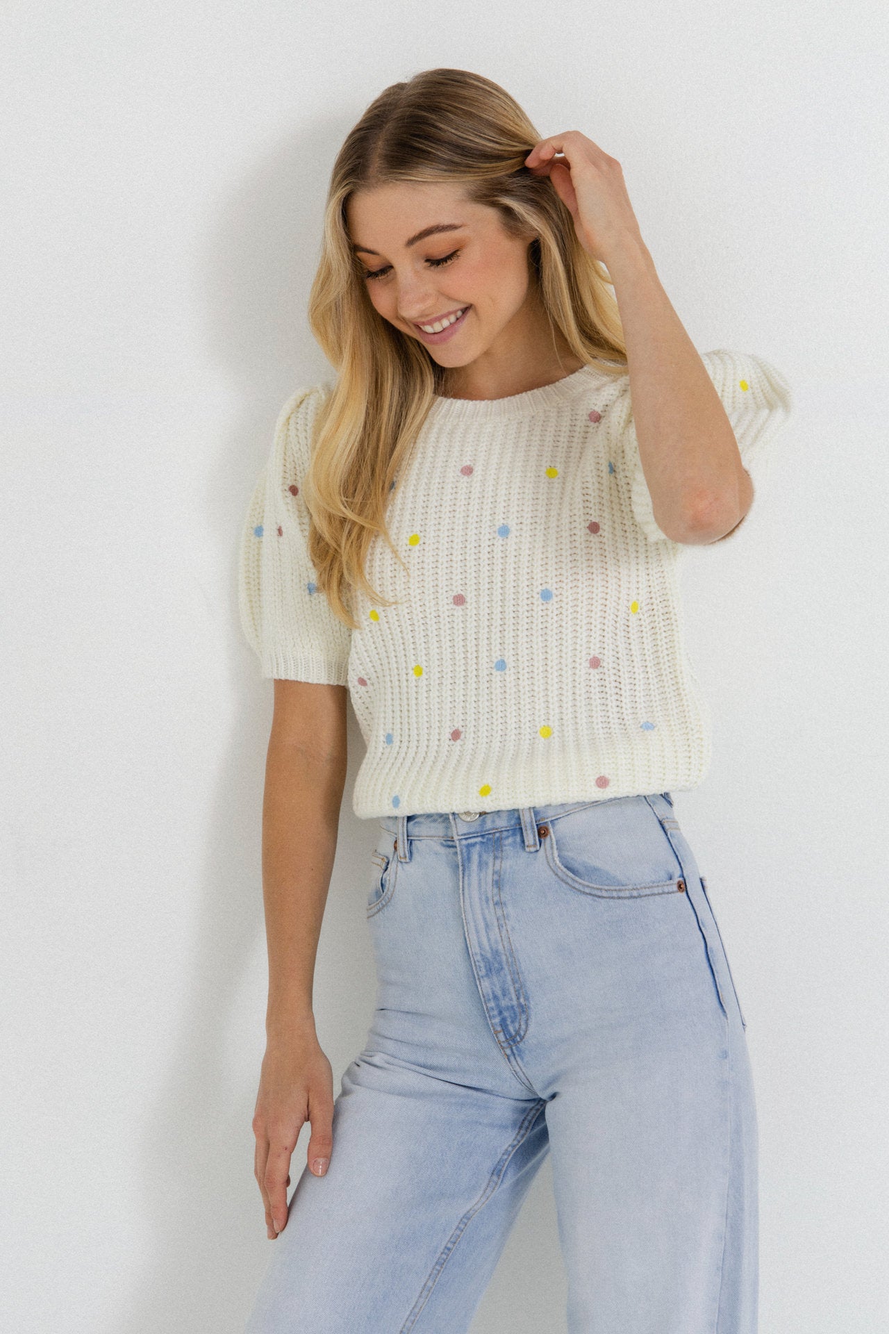 ENGLISH FACTORY - Multi Colored Dot Embroidered Sweater - SWEATERS & KNITS available at Objectrare
