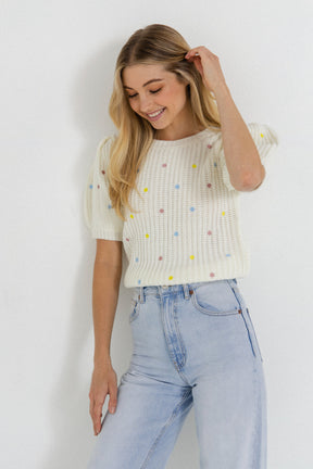 ENGLISH FACTORY - Multi Colored Dot Embroidered Sweater - SWEATERS & KNITS available at Objectrare