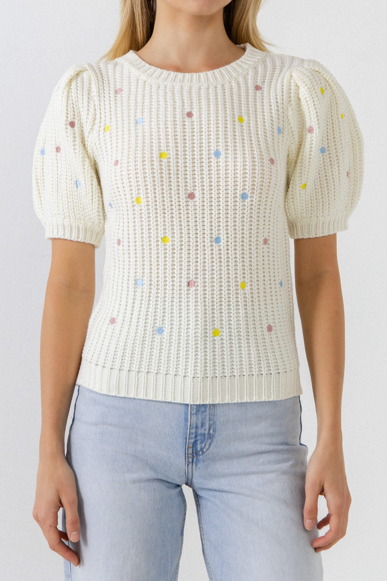 ENGLISH FACTORY - Multi Colored Dot Embroidered Sweater - SWEATERS & KNITS available at Objectrare