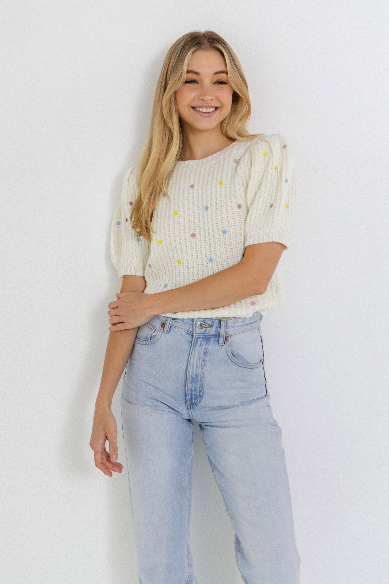 ENGLISH FACTORY - Multi Colored Dot Embroidered Sweater - SWEATERS & KNITS available at Objectrare