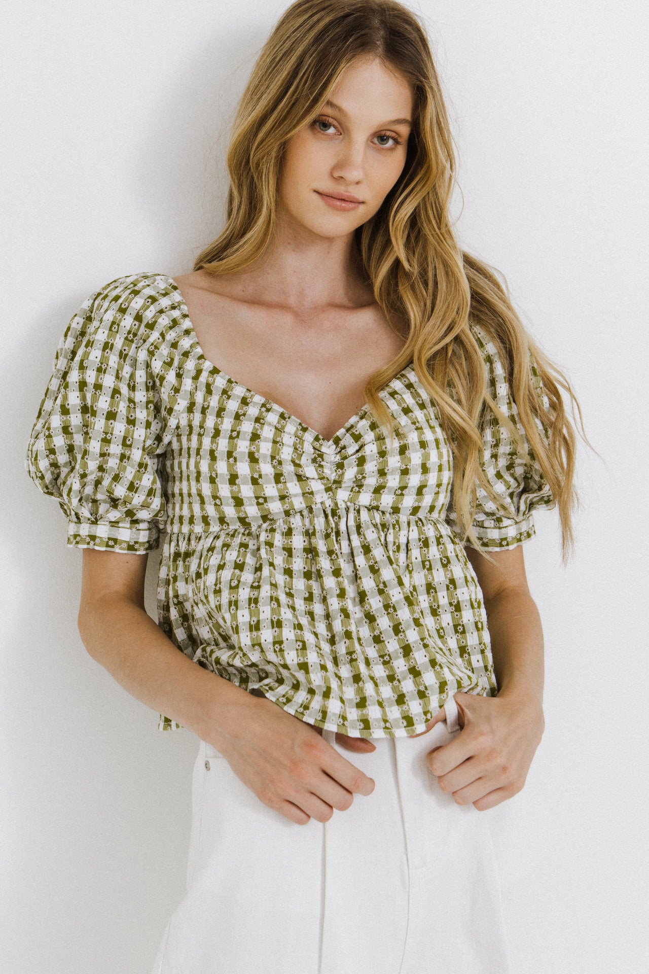 FREE THE ROSES - Gingham Check Top with Emboridery - TOPS available at Objectrare