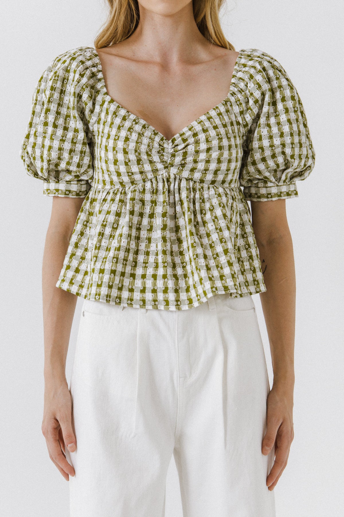 FREE THE ROSES - Gingham Check Top with Emboridery - TOPS available at Objectrare
