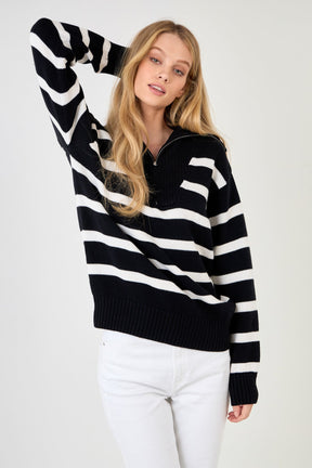 ENGLISH FACTORY - Striped Knit Zip Pullover - SWEATERS & KNITS available at Objectrare