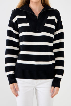 English Factory - Striped Knit Zip Pullover