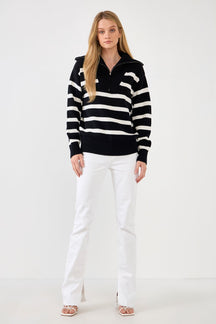 ENGLISH FACTORY - Striped Knit Zip Pullover - SWEATERS & KNITS available at Objectrare
