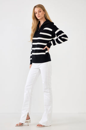 ENGLISH FACTORY-Striped Knit Zip Pullover-SWEATERS & KNITS available at Objectrare