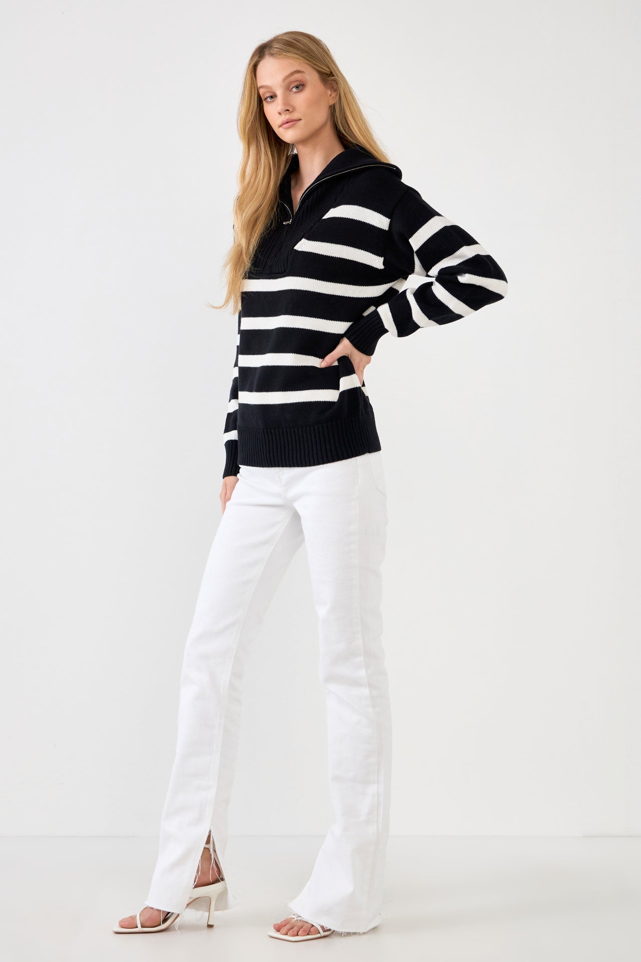 ENGLISH FACTORY - Striped Knit Zip Pullover - SWEATERS & KNITS available at Objectrare
