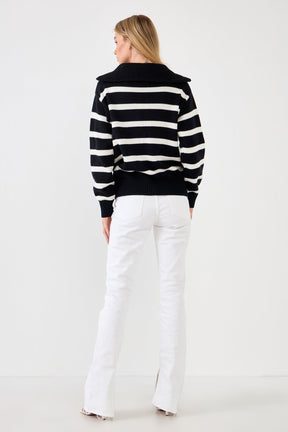 ENGLISH FACTORY - Striped Knit Zip Pullover - SWEATERS & KNITS available at Objectrare