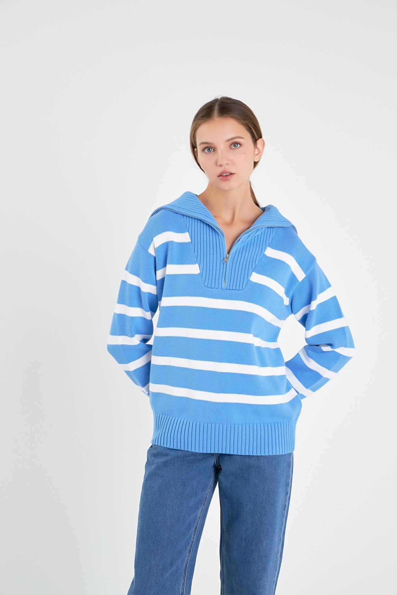 ENGLISH FACTORY - English Factory - Striped Knit Zip Pullover - SWEATERS & KNITS available at Objectrare