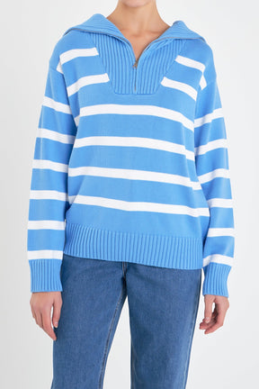 ENGLISH FACTORY - English Factory - Striped Knit Zip Pullover - SWEATERS & KNITS available at Objectrare