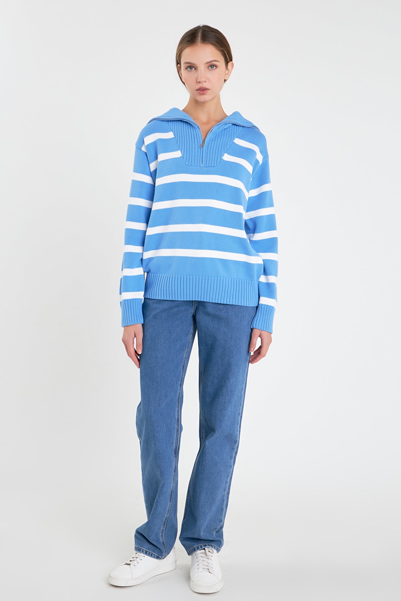 ENGLISH FACTORY - Striped Knit Zip Pullover - SWEATERS & KNITS available at Objectrare