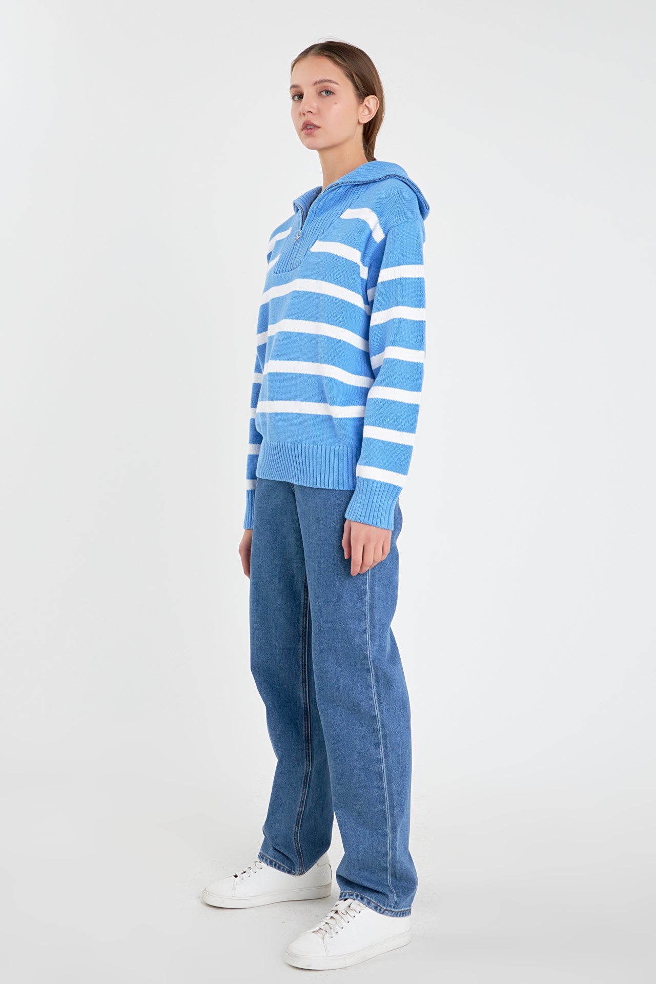 ENGLISH FACTORY - Striped Knit Zip Pullover - SWEATERS & KNITS available at Objectrare