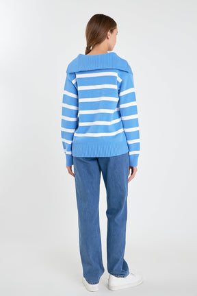 ENGLISH FACTORY - Striped Knit Zip Pullover - SWEATERS & KNITS available at Objectrare