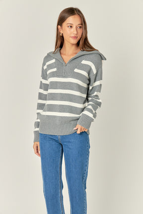 ENGLISH FACTORY - Striped Knit Zip Pullover - SWEATERS & KNITS available at Objectrare