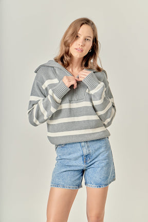 ENGLISH FACTORY - Striped Knit Zip Pullover - SWEATERS & KNITS available at Objectrare
